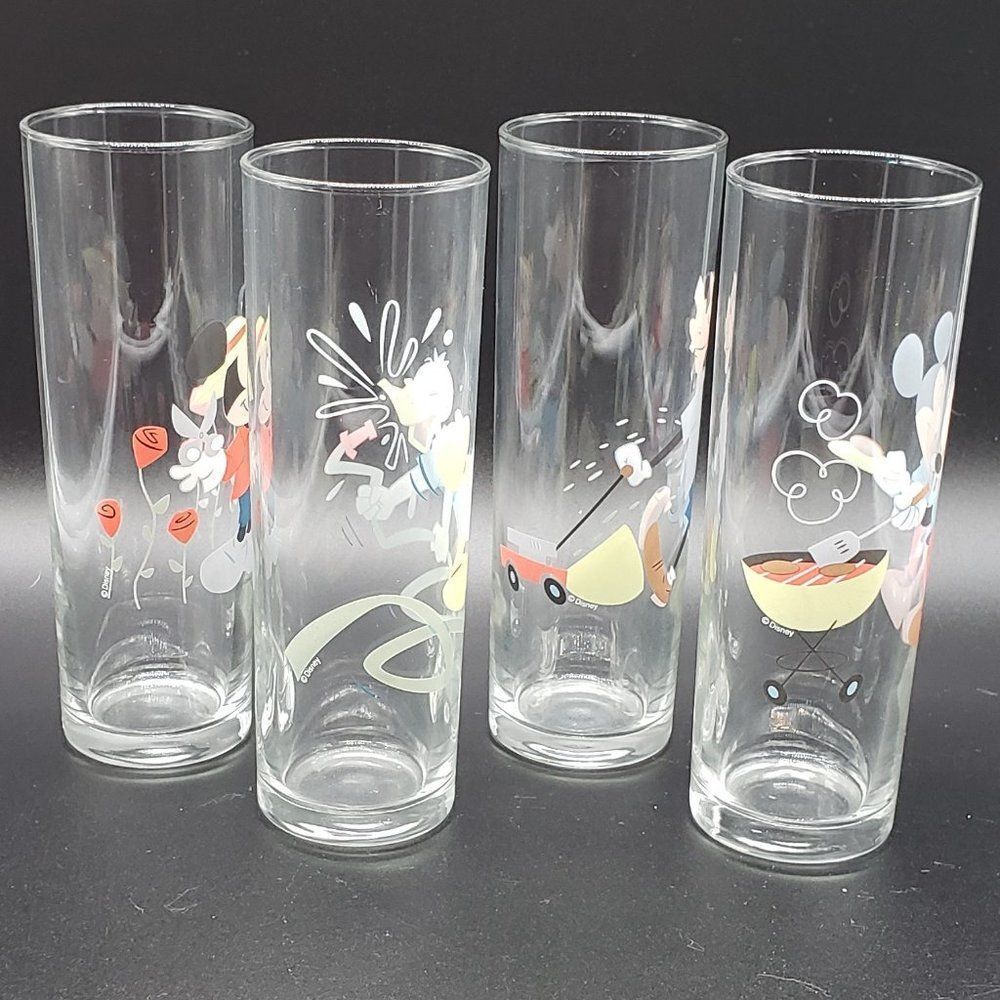 Disney Set of 4 Vintage Mickey Mouse & Friends Gardening BBQ Iced Tea Glasses - Picture 5 of 12